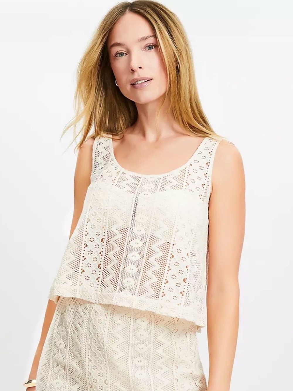 LOFT Cream Crochet Lace Tank Top
